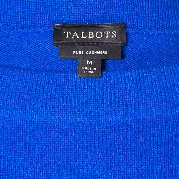 Talbots Women’s Sweater Medium 100% Cashmere Royal Blue 3/4 Sleeve Soft Knit - Picture 3 of 8